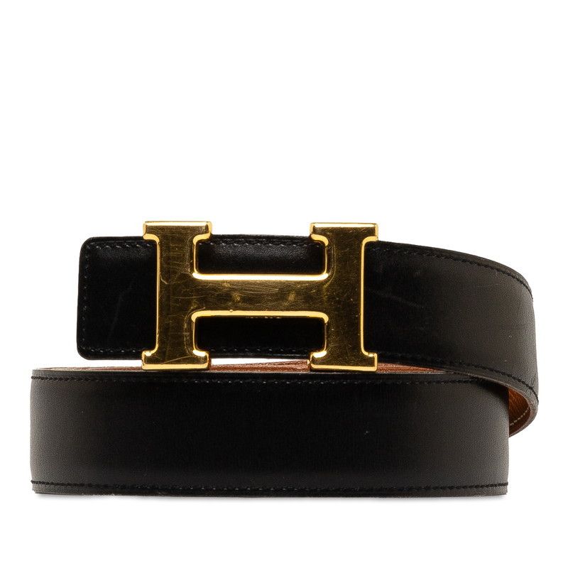 image of Hermes Constance Leather Belt in Black, Men's