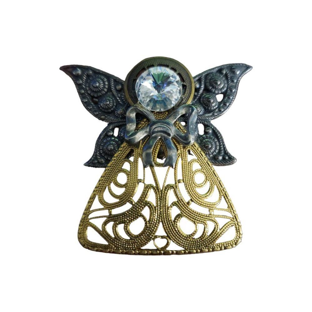 Designer Gold & Silver Tone Vintage Crystal Face Angel Pin Size ONE SIZE - 2 Thumbnail