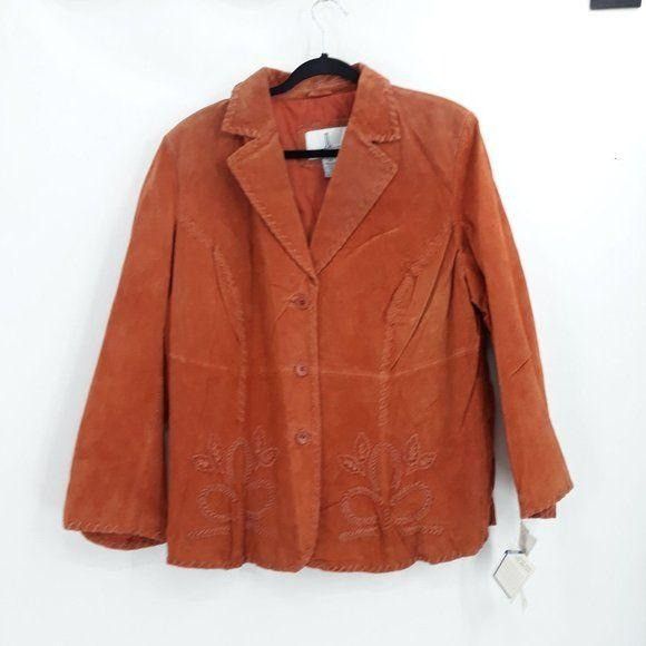Vintage Vtg 80s Orange Genuibe Leather Jacket Sz 16W Blazer Suede Em Size XXL / US 16-18 / IT 52-54 - 1 Thumbnail