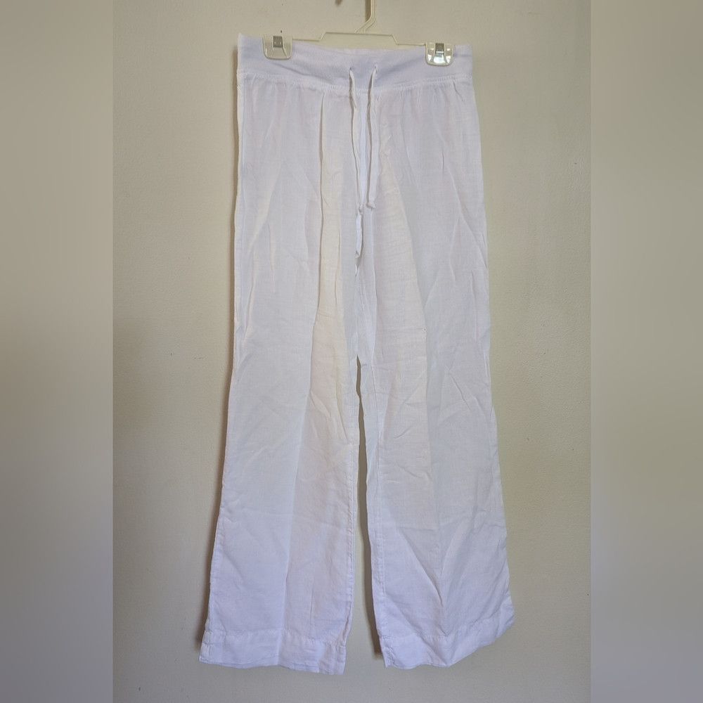 Bella Dahl Bella Dahl White Linen Wide Leg Pants Drawstring Waist Wome Size 30" / US 8 / IT 44 - 1 Thumbnail