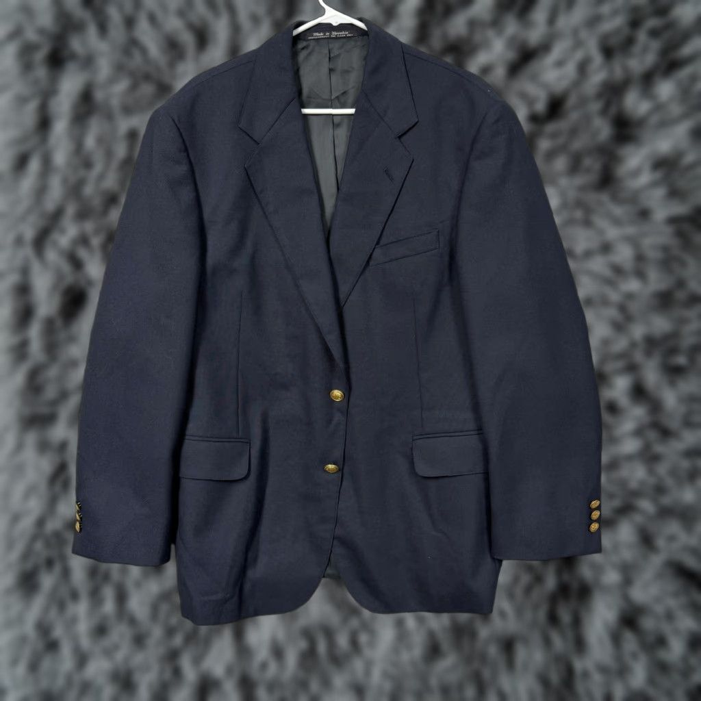 Vintage South Oak Mens Blazer 44R Blue Wool Blend Gold Buttons Jacket Coat Size 44R - 1 Thumbnail