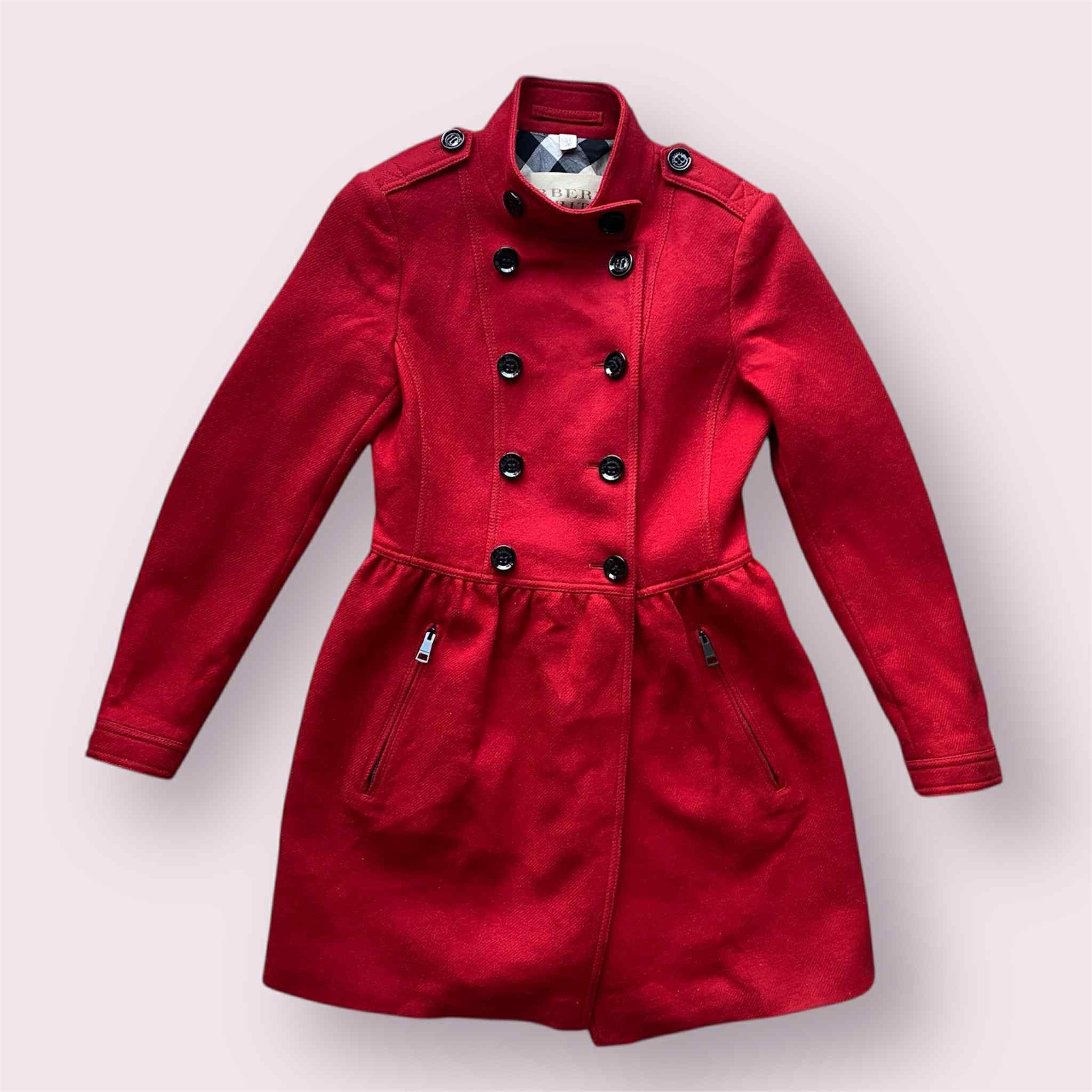 Burberry Burberry Brit Women Wool Red Peacoat Buttons Size S / US 4 / IT 40 - 1 Thumbnail