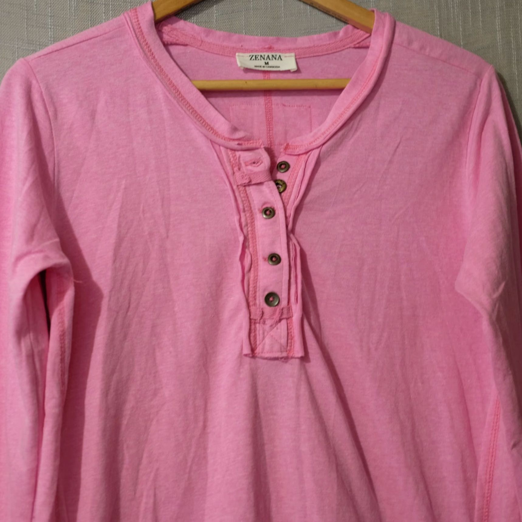 Vintage Nwot! Zenana Long Sleeve Pink Henley T Shirt Thumb Hole Women's M #H86-6 Size M / US 6-8 / IT 42-44 - 2 Thumbnail