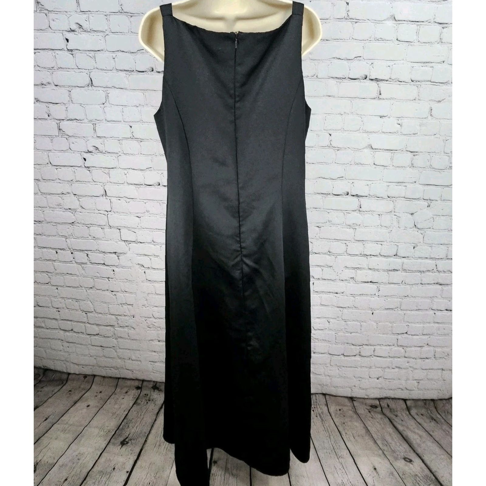 Vintage VTG Betsy & Adam Black Satin Strappy Lined Classic Sheath Maxi Dress USA 16W Size XXL / US 16-18 / IT 52-54 - 2 Thumbnail