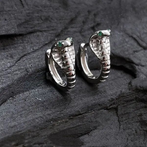 Designer × Jewelry 925 Silver Plated Snake Hoop Earrings for Men Women Size ONE SIZE - 1 Thumbnail
