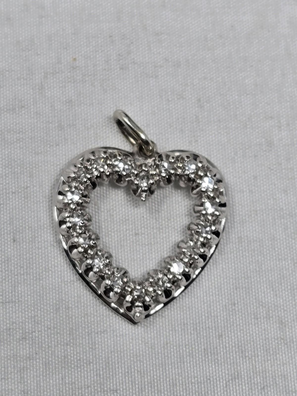 The Unbranded Brand 14k White Gold Diamond Open Heart Pendant 18 Stone Size ONE SIZE - 9 Thumbnail