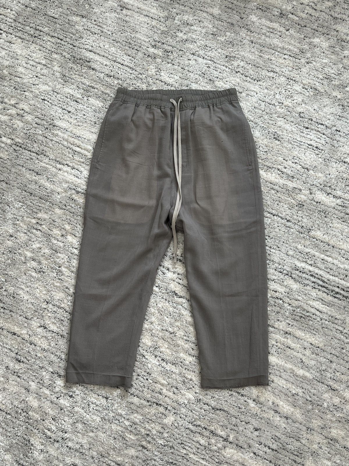 image of Rick Owens Pearl Silk Cropped Rick Pants in Grey Pearl, Men's (Size 32)