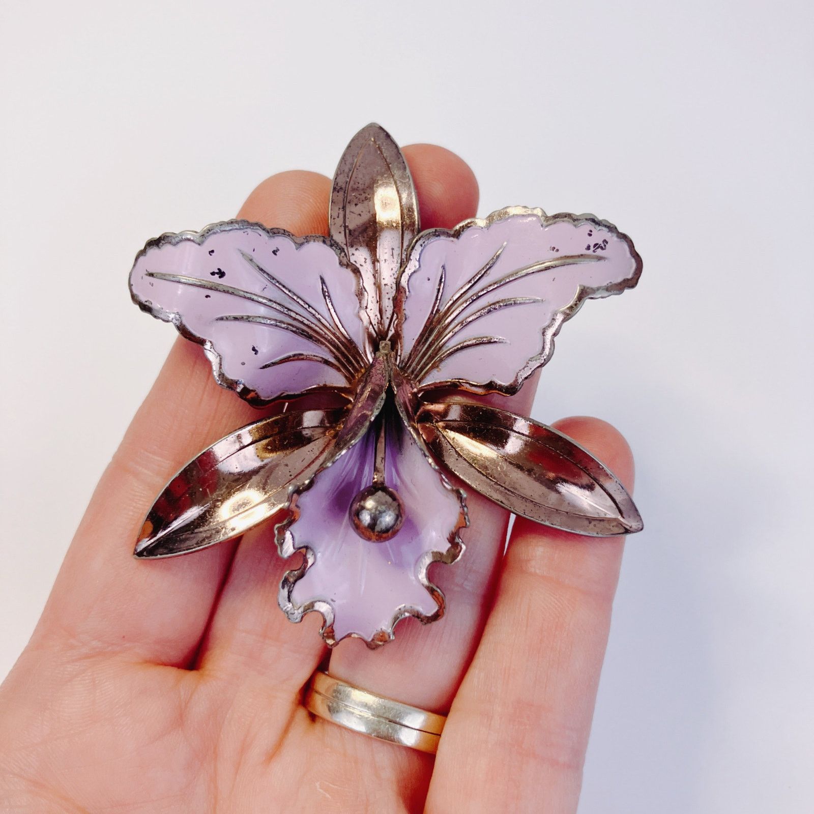 Vintage Vintage Large Enamel Tropical Flower Brooch Mid Century Pin Size ONE SIZE - 2 Thumbnail