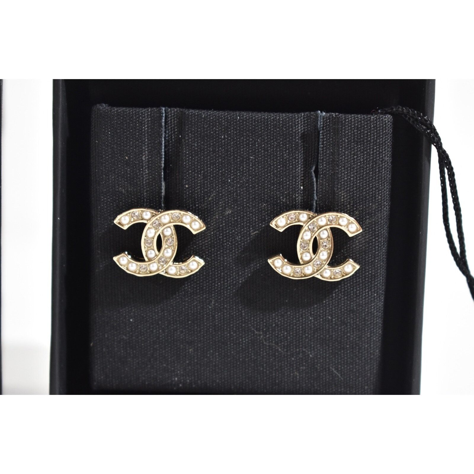 Chanel Chanel Gold Pearl White Crystal Statement Stud Earrings Size ONE SIZE - 7 Thumbnail