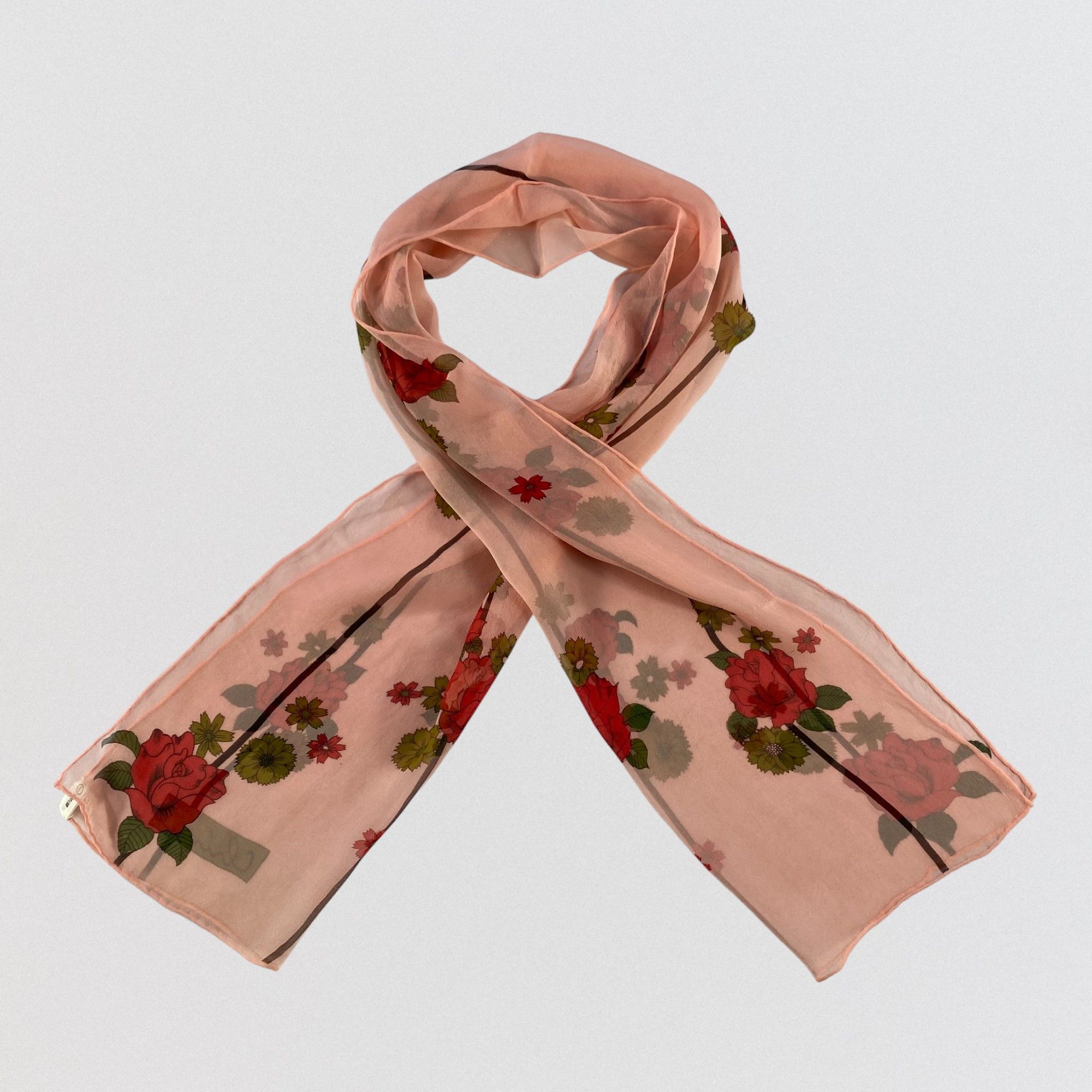 Japanese Brand × Vintage Vintage Silk Scarf Hand Rolled Floral SS059 Size ONE SIZE - 1 Thumbnail
