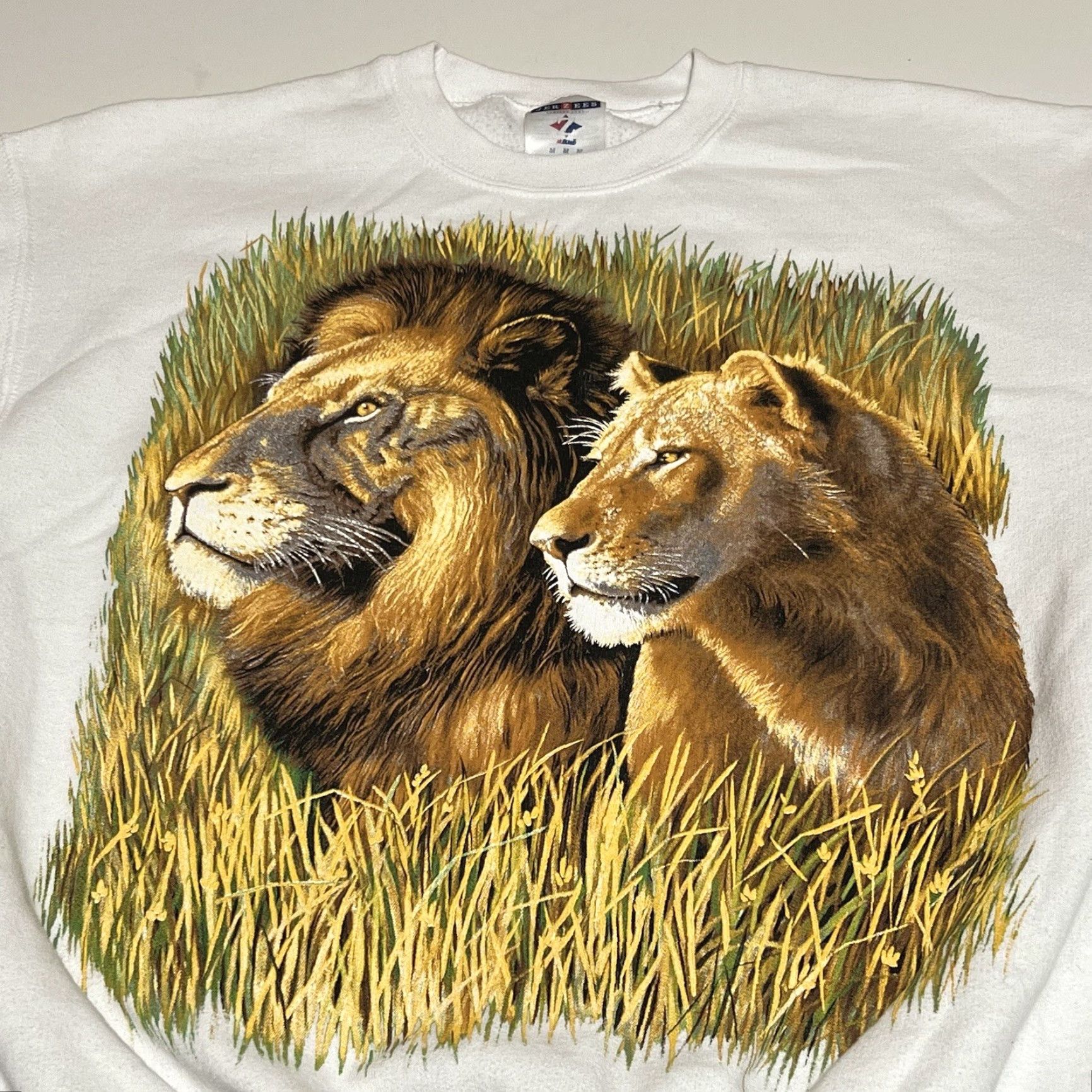 Jerzees Jerzees Lion Couple Crew Neck Sweatshirt NuBlend Medium White Unisex Adults Size US M / EU 48-50 / 2 - 2 Thumbnail
