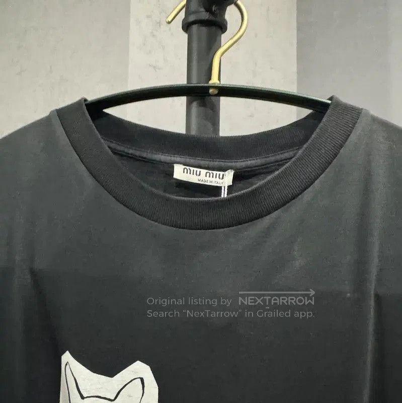 Miu Miu Miu Miu Black Cotton T-Shirt with Cat Print . Size XS / US 0-2 / IT 36-38 - 4 Thumbnail