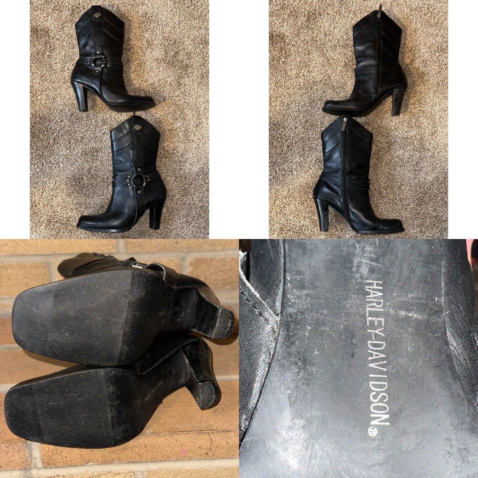 Harley Davidson Harley-Davidson Boots Womens Black Leather Mid Calf Zip Pointed Toe 9 Block Heel Motorcycle Biker D85068 Size US 9 / IT 39 - 8 Thumbnail