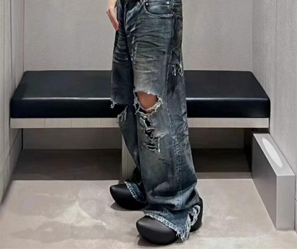 Designer × Japanese Brand × Jean Wide Leg Frayed Damaged Hole Jeans Size US 35 - 10 Thumbnail