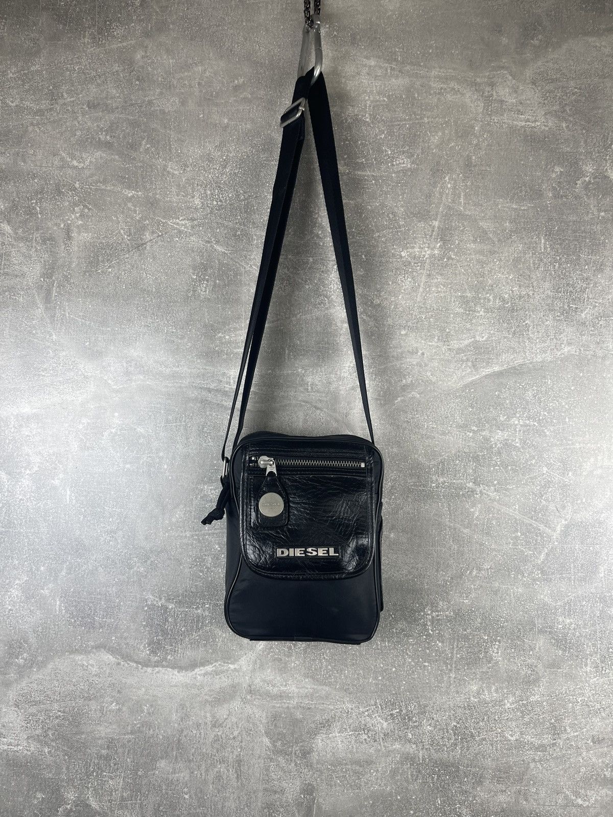 Diesel Nylon Shoulder Bag With Faux Leather Logo Crossbody in Black, Men's
