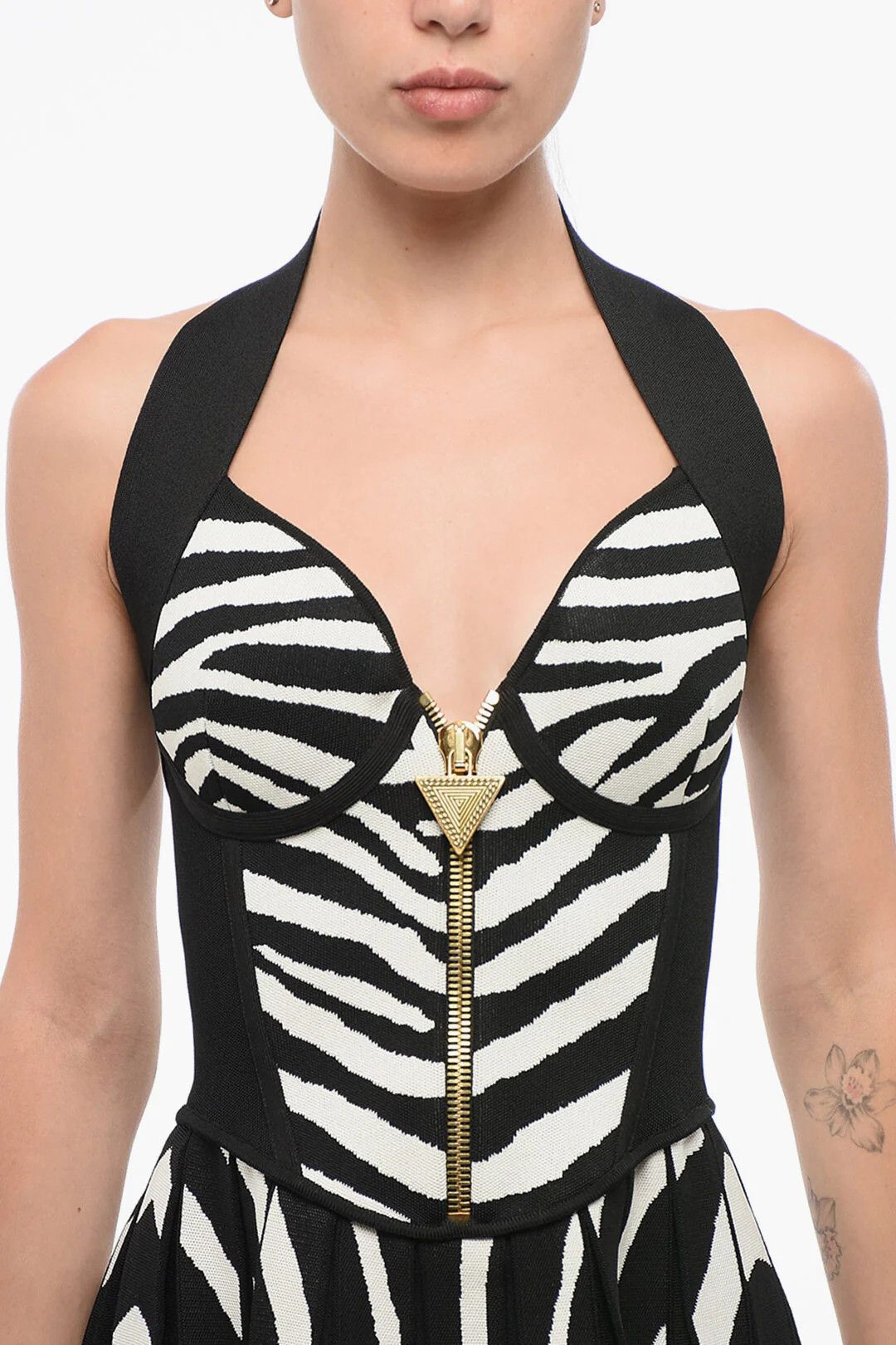 Balmain og1mm0326 Halterneck Mini Dress in Black/White Size S / US 4 / IT 40 - 3 Thumbnail