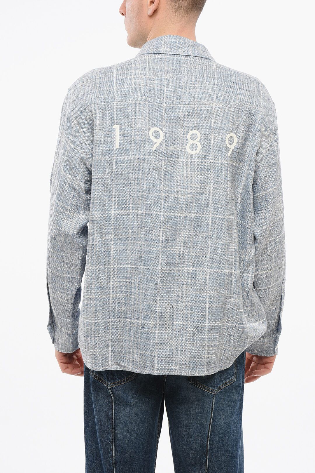 1989 STUDIO og1mm0725 Tweed Printed Logo Shirt in Light Blue Size US L / EU 52-54 / 3 - 2 Thumbnail
