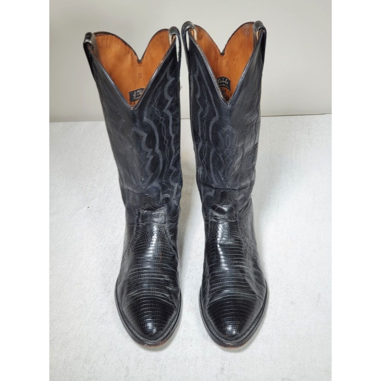Vintage VTG J. Chisholm Black Teju Lizard Leather Western Cowboy Boots Men's US 10 D Shoe Width D Size US 10 / EU 43 - 7 Thumbnail