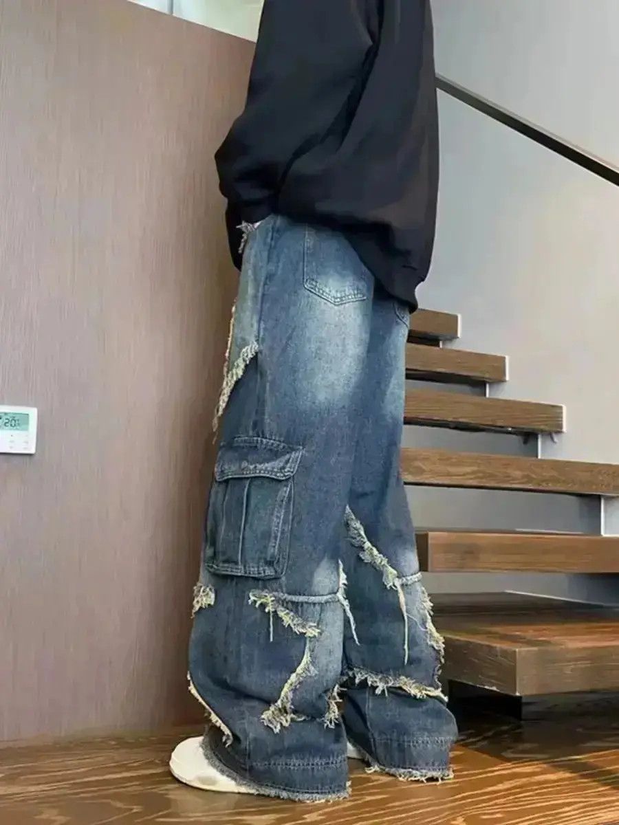 Japanese Brand damaged loose faded baggy jeans Size US 32 / EU 48 - 6 Thumbnail