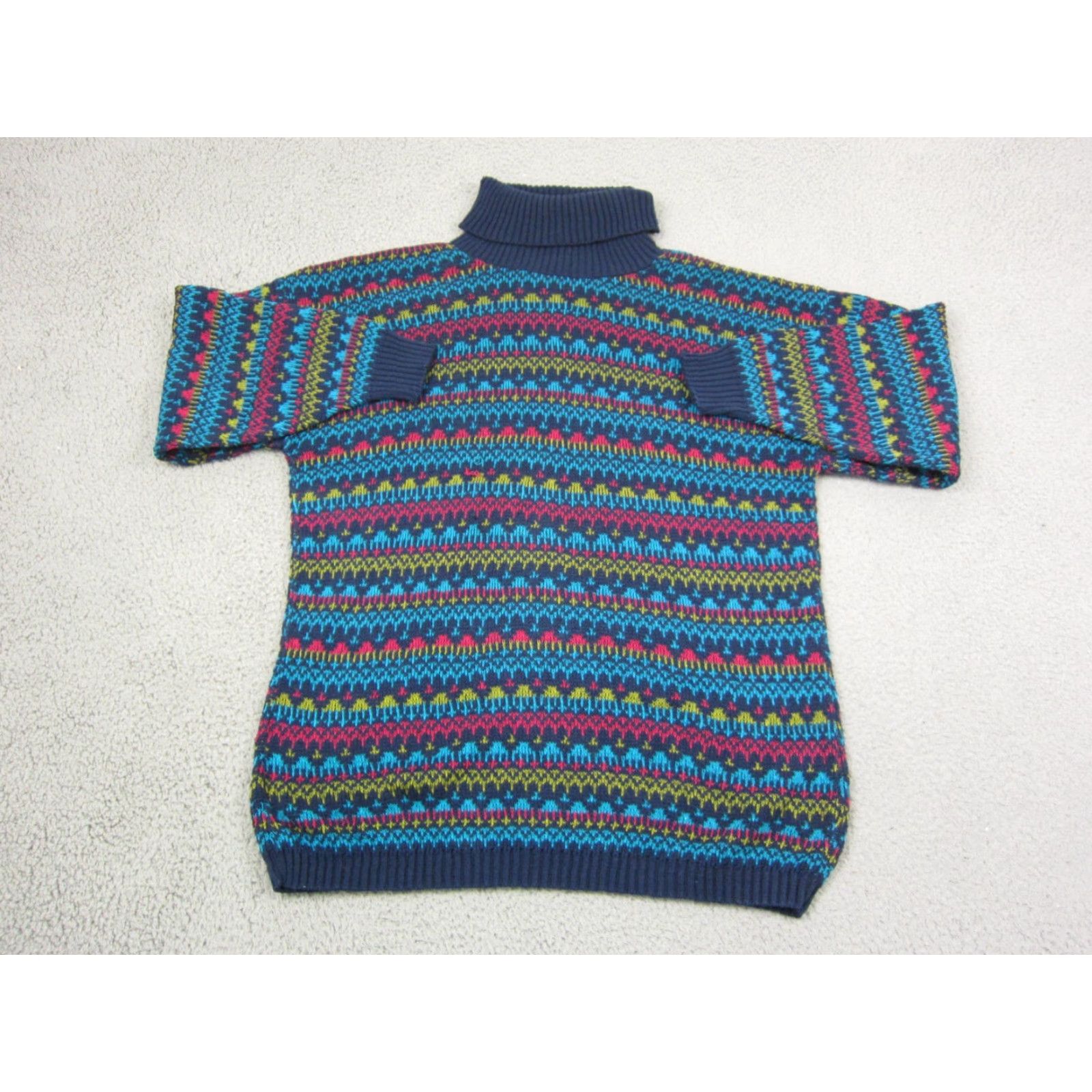 Vintage Dominic & Maria Sweater Womens M Blue Fair Isle Turtleneck Pullover Vintage 90s Casual Knit Cotton USA Womens Size M / US 6-8 / IT 42-44 - 2 Thumbnail