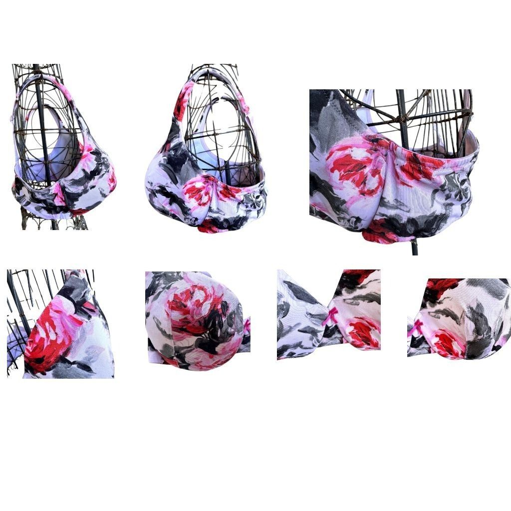 Other Cacique Bra 40D Floral Roses White Pink Black Lightly Lined Size S / US 4 / IT 40 - 5 Thumbnail