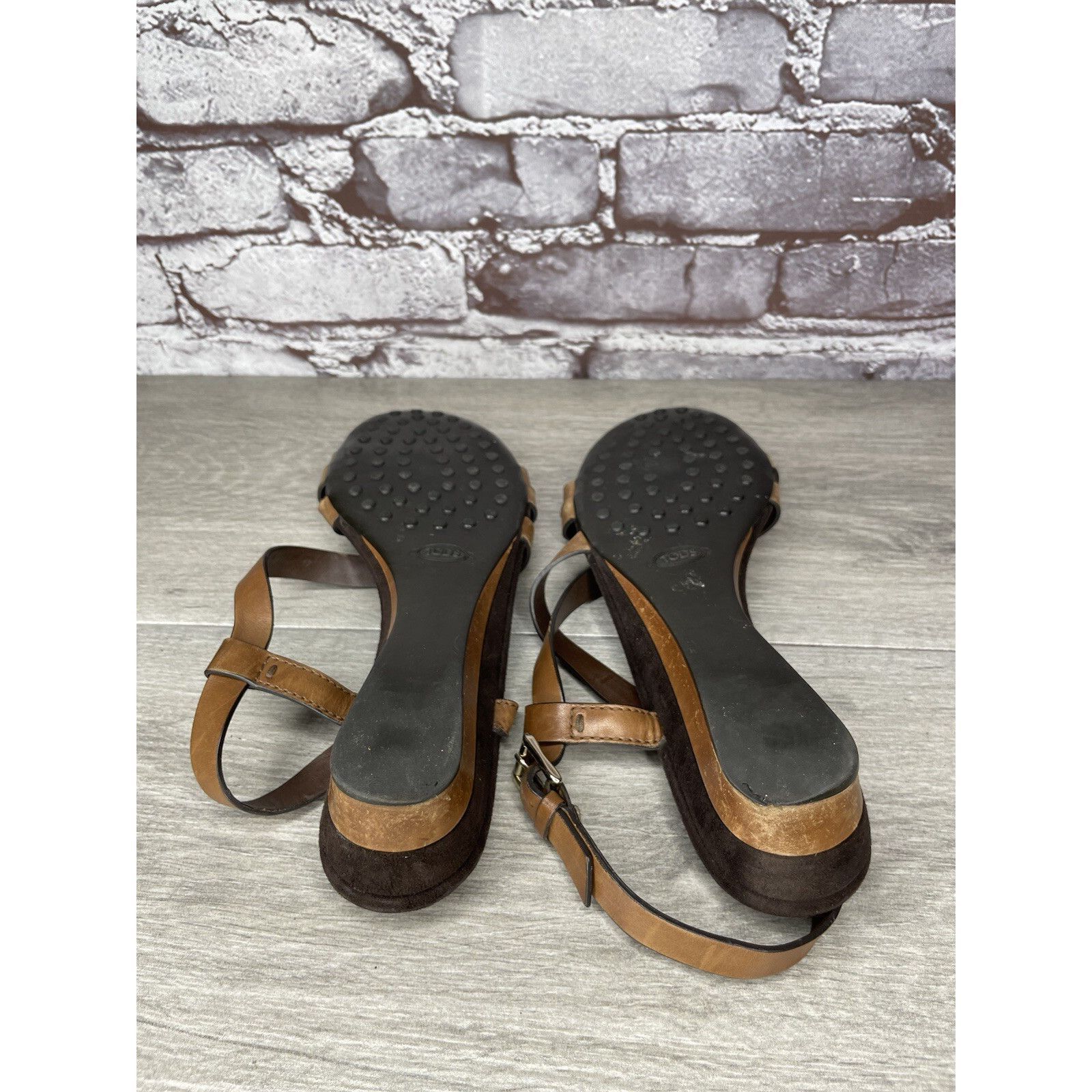 Tod's Tod's Brown Leather Wedge Strappy Ankle Strap Sandals Women Size US 9.5 / IT 39.5 - 23 Thumbnail