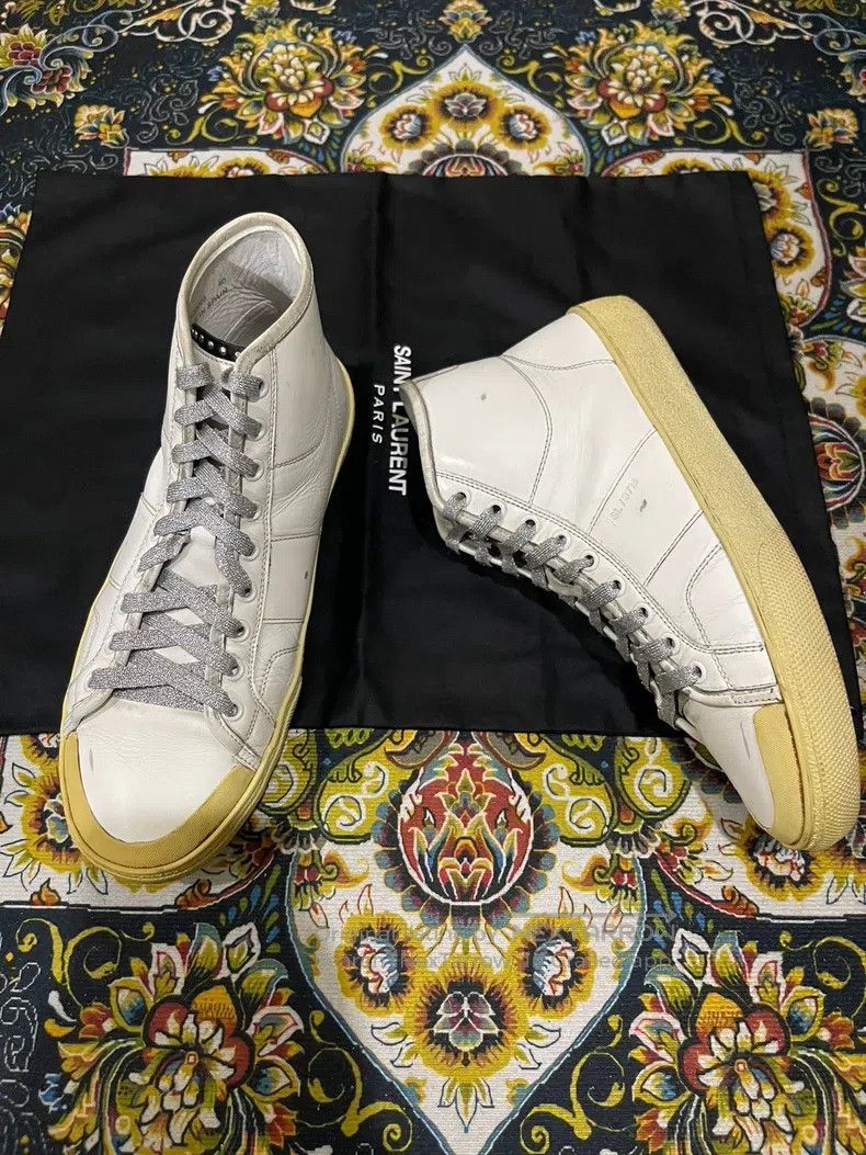 Saint Laurent Paris Saint Laurent Paris Silver Thread Lace-Up Sneakers Size US 7 / EU 40 - 1 Thumbnail