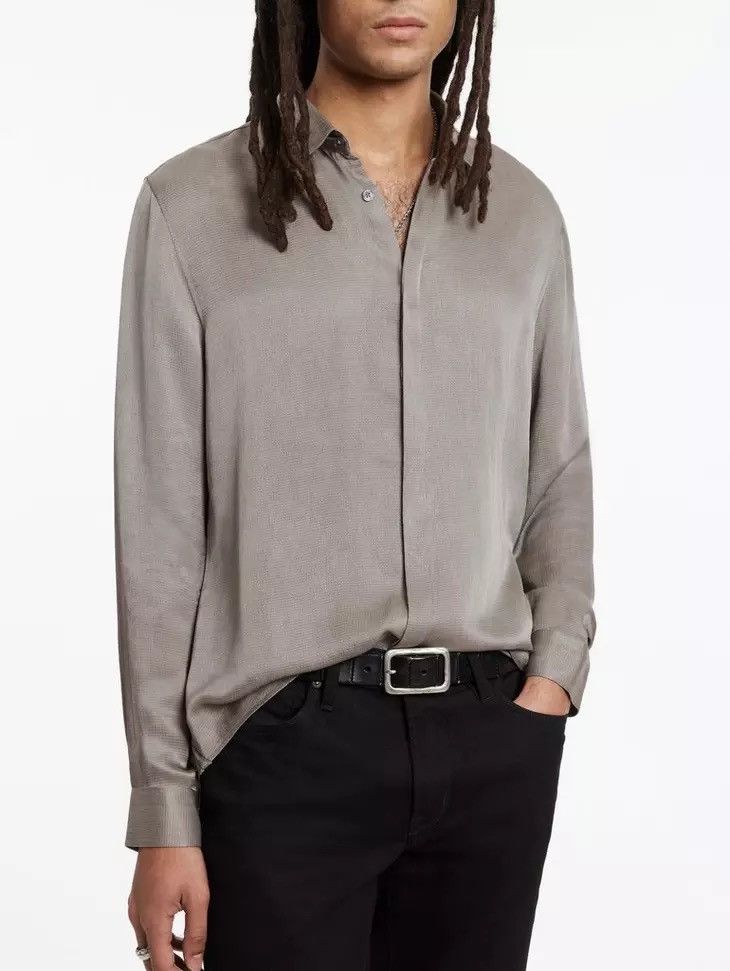 image of John Varvatos Hammered Dusan Shirt. Medium in Grey, Men's