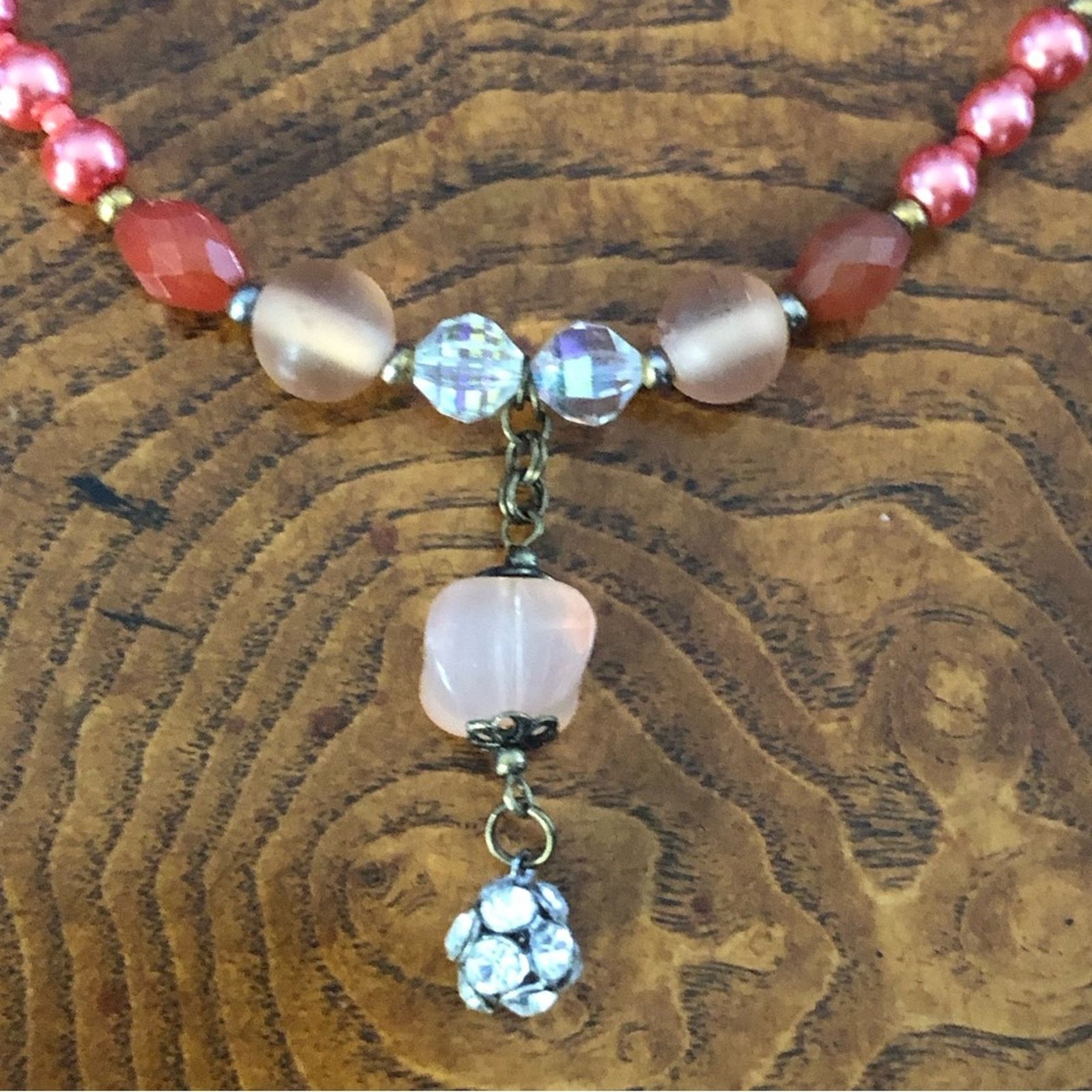 Handmade Handcrafted repurpose crystal antique rose Pearl necklac Size ONE SIZE - 10 Thumbnail