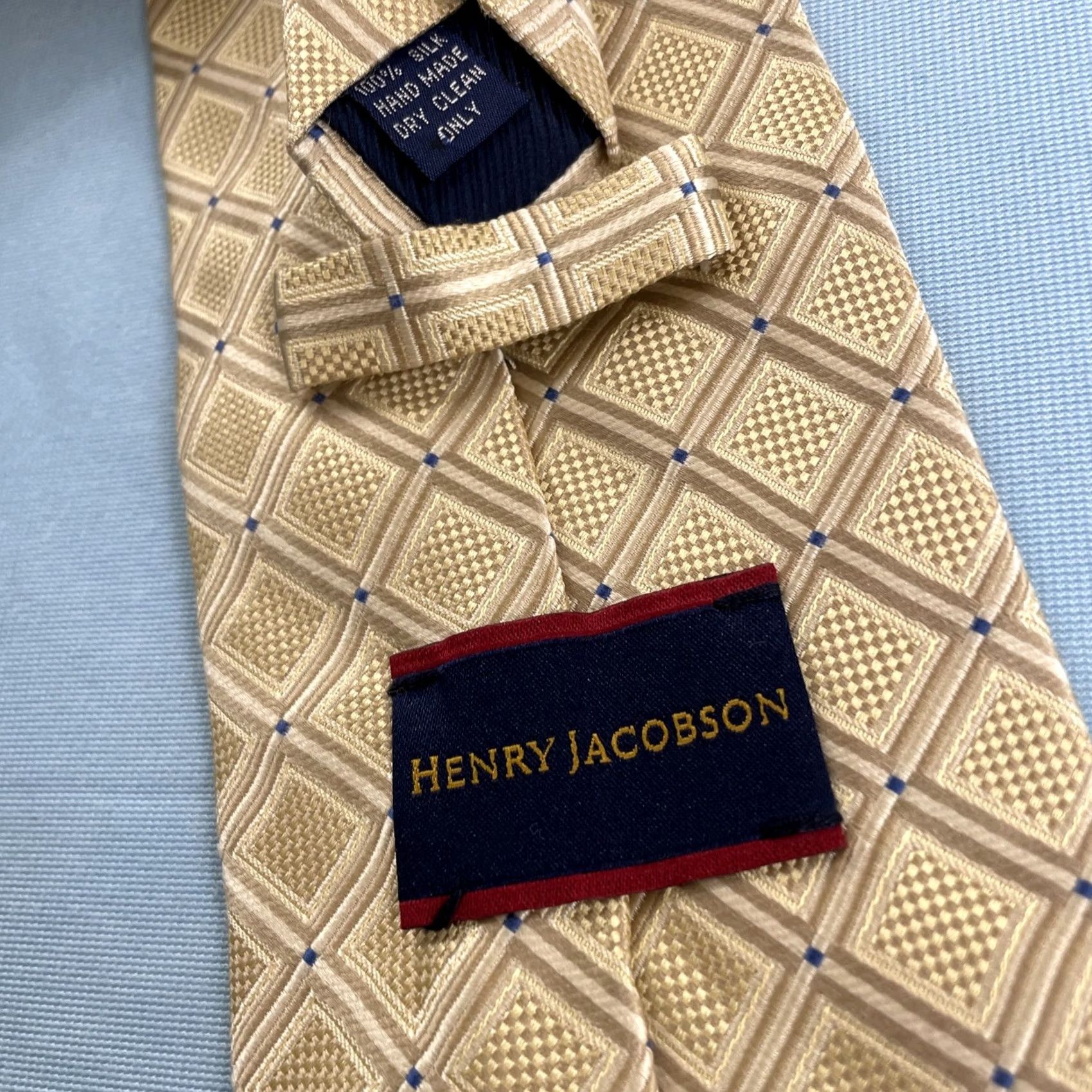 Vintage VINTAGE Henry Jacobson Silk Tie Necktie Geometric Dots Yellow Gold Blue 57"-60" 4x60 Mens Size ONE SIZE - 6 Thumbnail