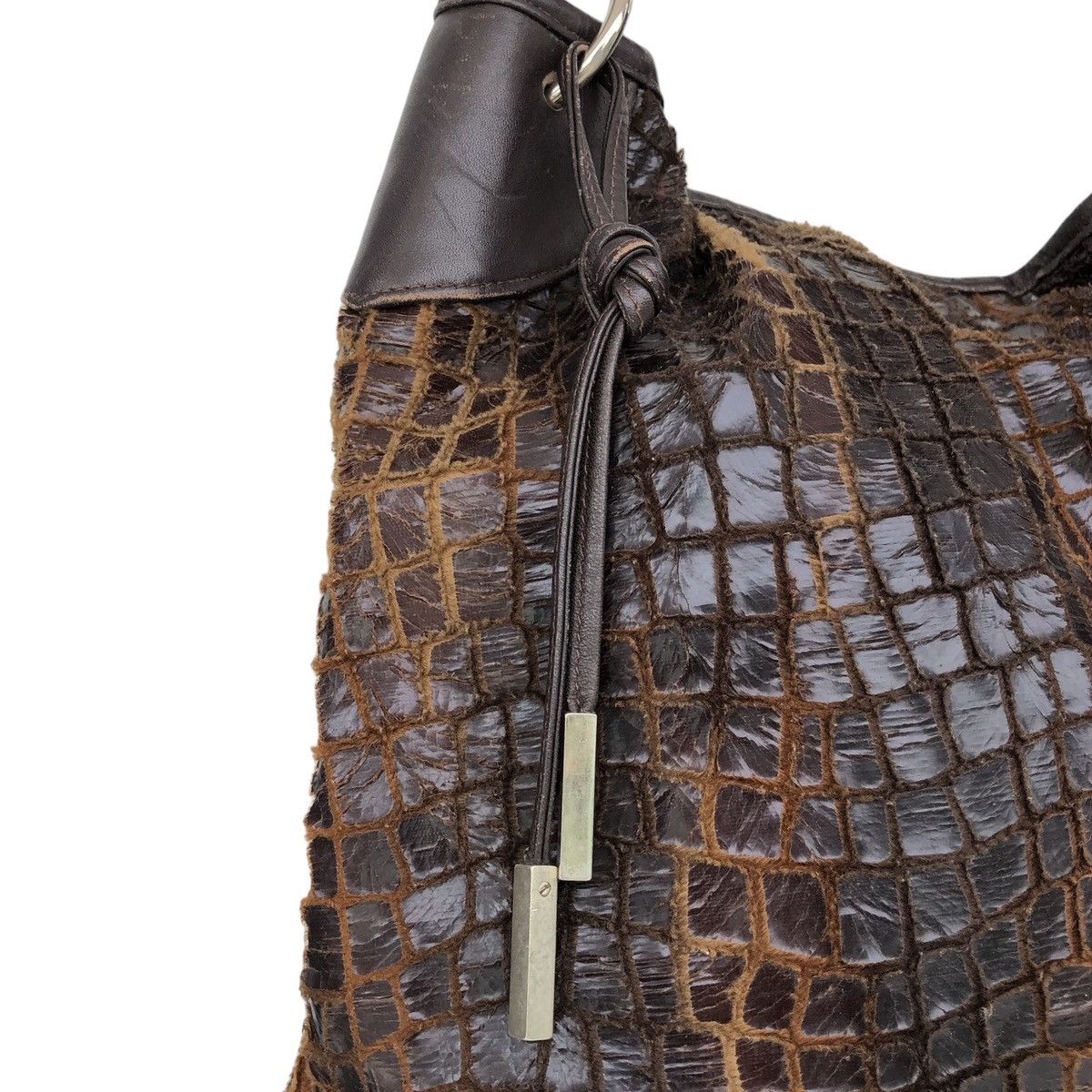 Japanese Brand 4-Session Crocodile Pattern Leather BrownTote Bag Made in 🇯🇵 Size ONE SIZE - 5 Thumbnail