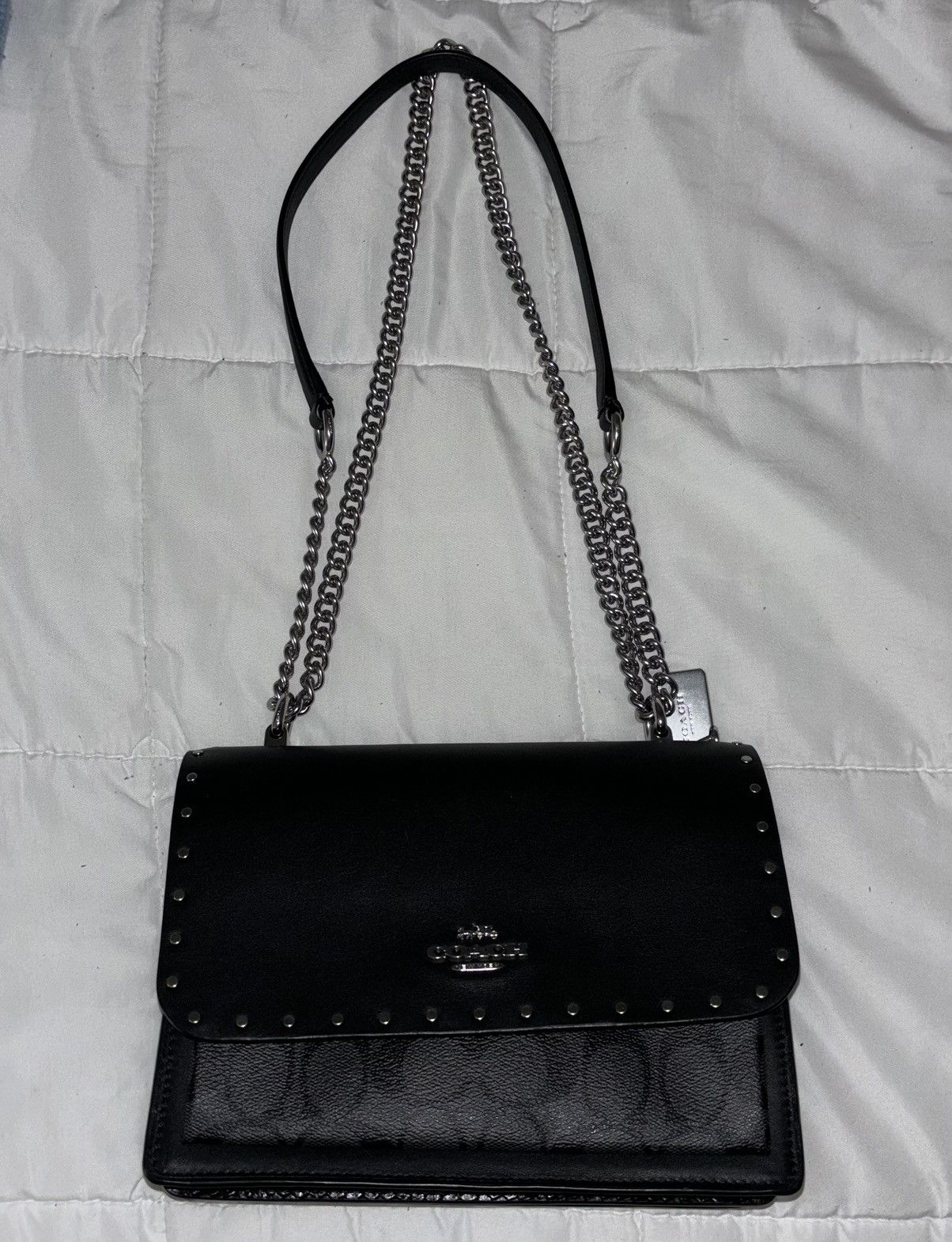 image of Coach Klare Crossbody In Signature Canvas With Rivets in Black, Women's