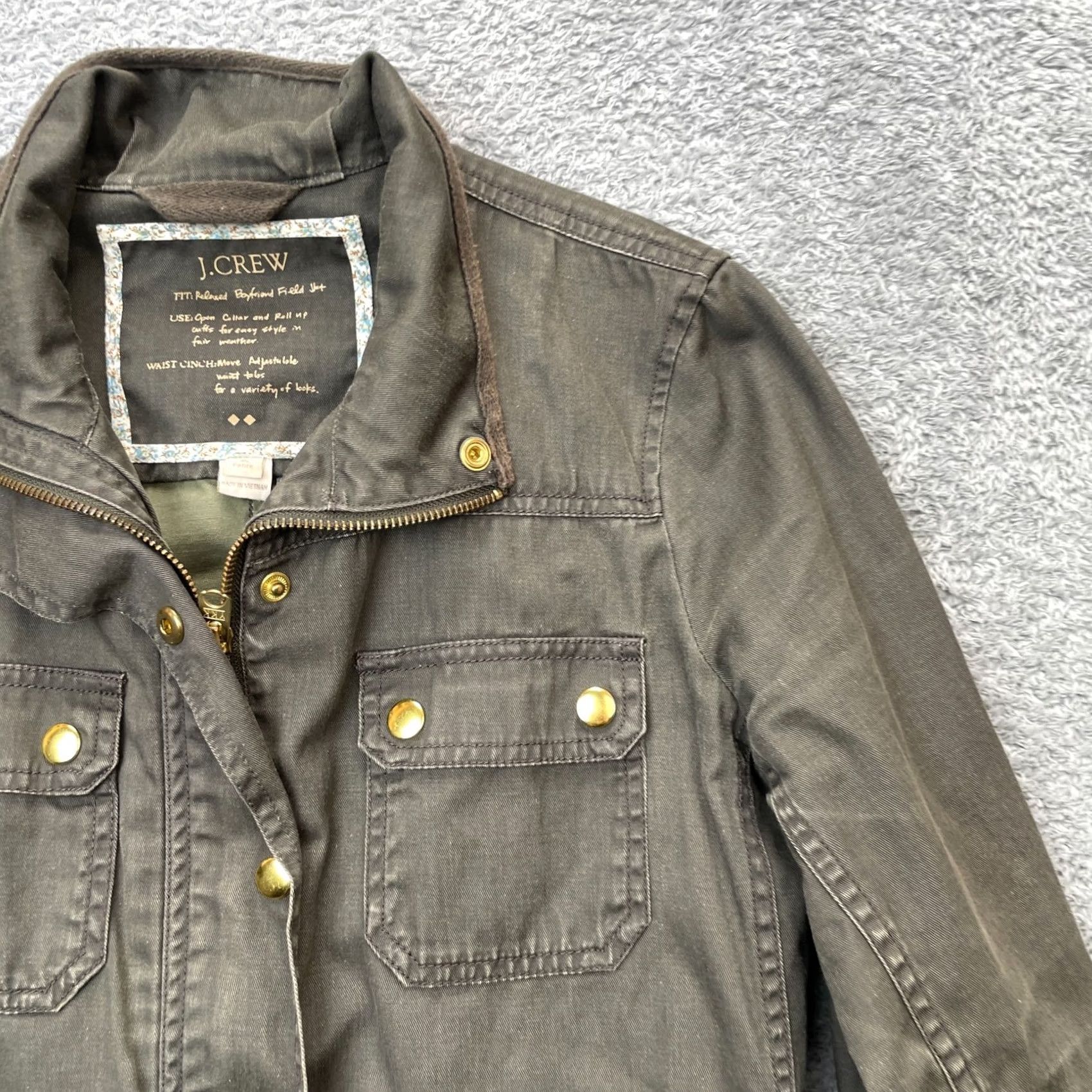 J.Crew J.CREW Military Jacket Womens Petite Medium Green Waxed Cotton With Zipper Pockets Full Zip Casual Workwear Field Coat Size M / US 6-8 / IT 42-44 - 6 Thumbnail