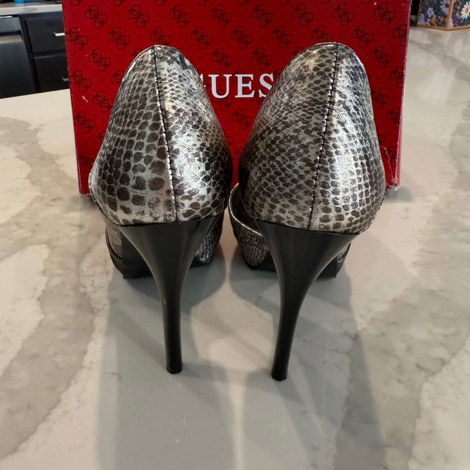 Guess Guess Platform Snakeskin Stiletto Heels Womens 8.5M Silver Size US 8.5 / IT 38.5 - 3 Thumbnail