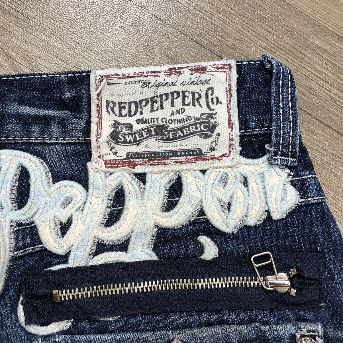 If Six Was Nine × Le Grande Bleu (L.G.B.) × Tornado Mart Y2K Red Pepper Distressed Embroidered Faded Denim Pants Size US 33 - 5 Thumbnail