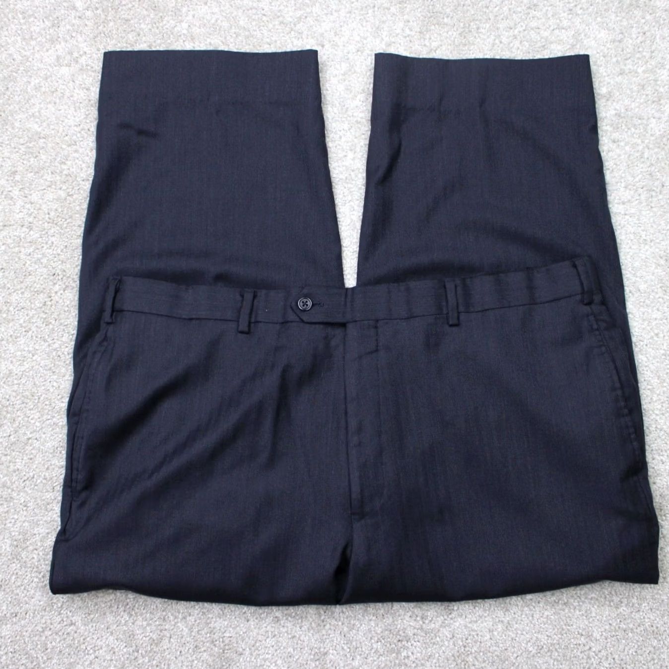 Jos. A. Bank Jos. A. Bank Pants Mens 38x24 Black Striped Wool Flat Front Dress Pants Regular Rise Front Flat Front, Button Zip, Cuffed Pockets, Wool/Cotton, 38x24 Size US 38 / EU 54 - 2 Thumbnail