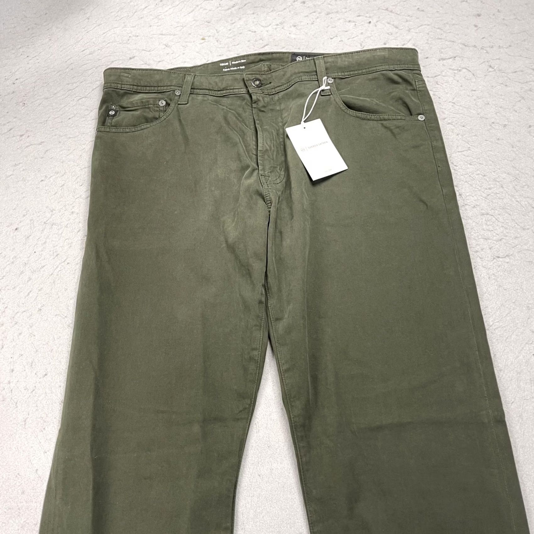 Vintage AG Adriano Goldschmied Jeans Mens 38x34 Green Tellis Modern Slim Sateen Stretch Tapered ZIP Pockets Cotton Blend Satin Logo Vintage No N/A Size US 38 / EU 54 - 2 Thumbnail