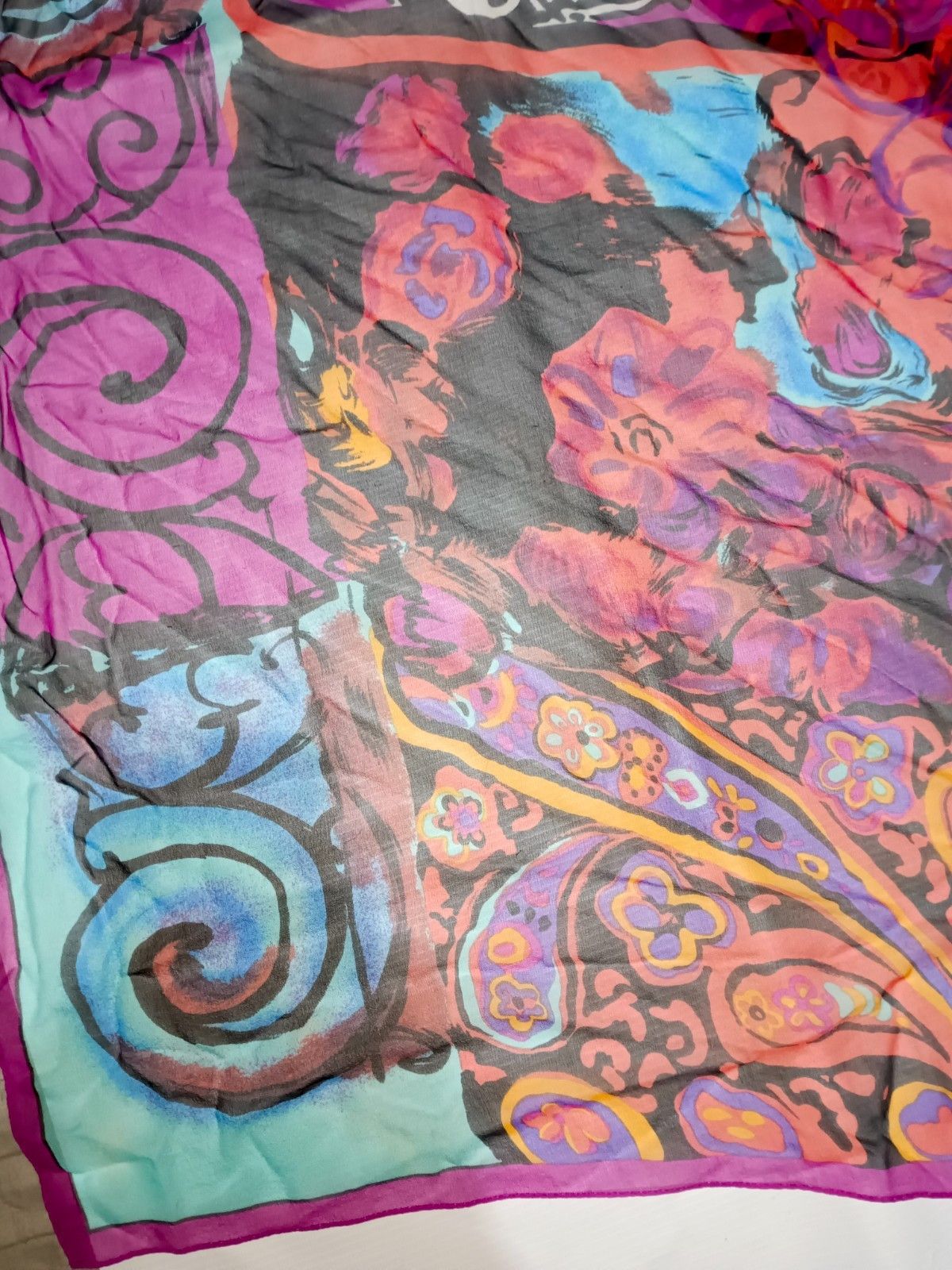 Lui di Lancetti LANCETTI Italy Floral Flowers Woman Orange Pink Scarf Size ONE SIZE - 7 Thumbnail