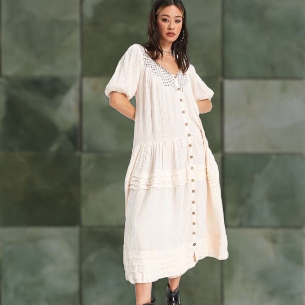 Free People VINTAGE Free People Midi Dress Womens Small Ivory Bohemian 90s Size S / US 4 / IT 40 - 1 Thumbnail