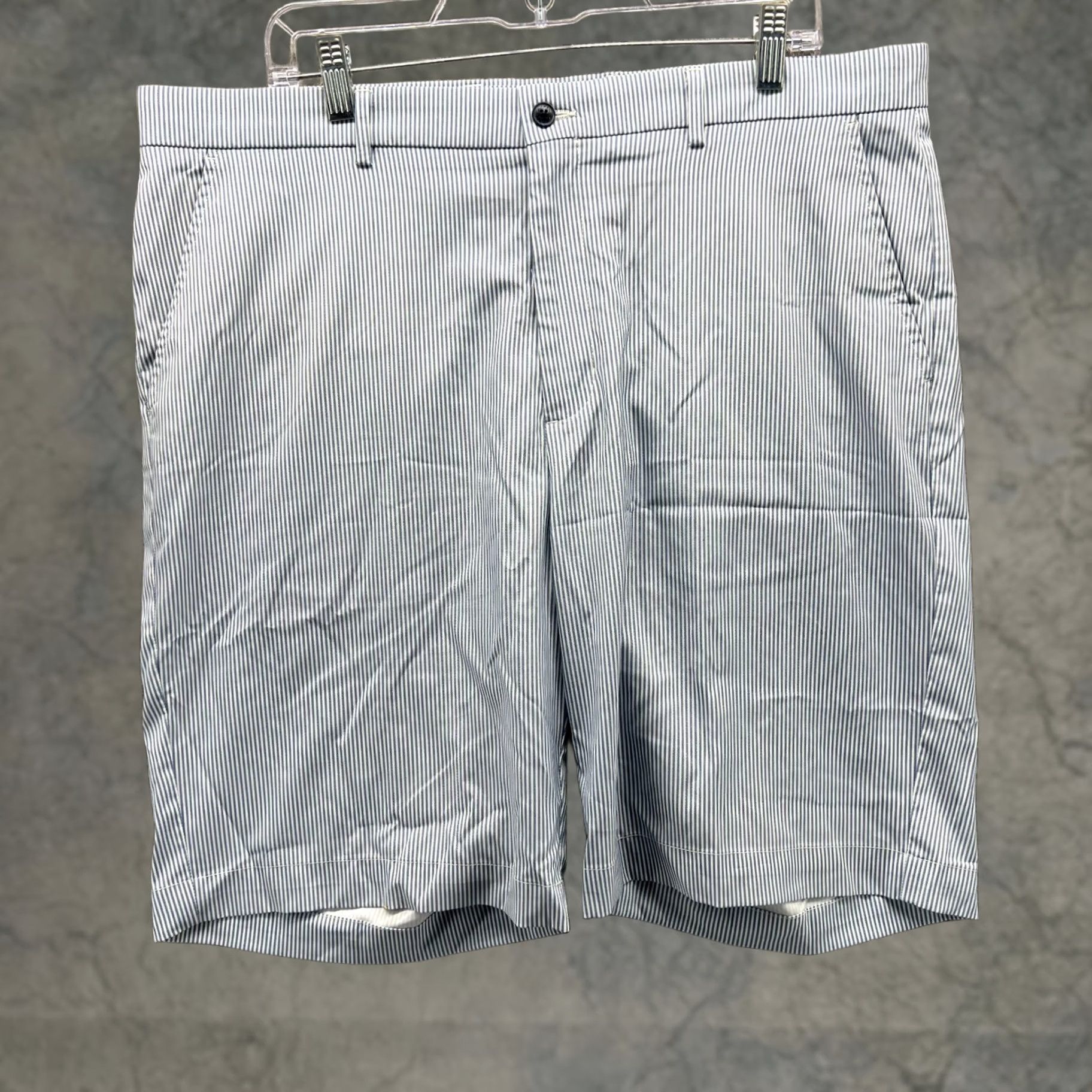 Vintage Greg Norman Shorts Mens 38 Blue Striped Chino Flat Front Polyester Spandex Pockets Slim Casual Travel” Size US 38 / EU 54 - 1 Thumbnail