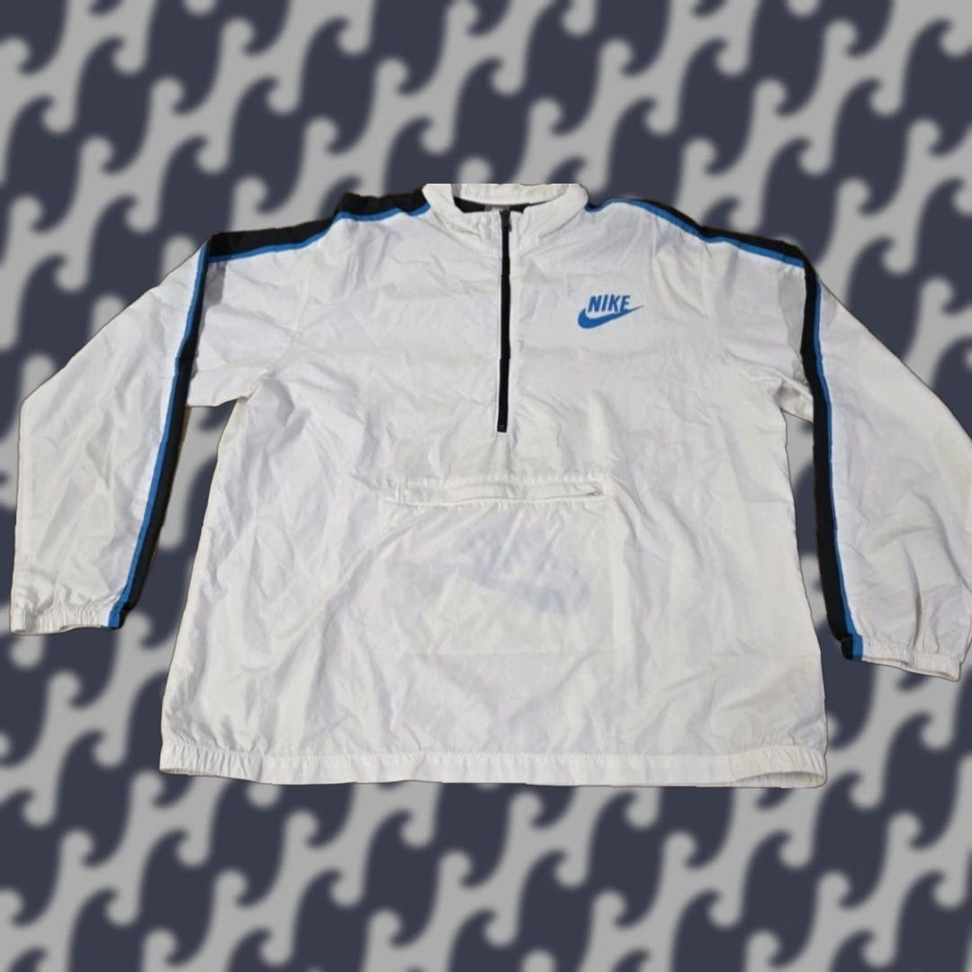Nike VINTAGE Nike Jacket Mens 2XL Anorak Windbreaker White Nylon Softshell Lightweight Packable Kangaroo Pocket Embroidered Logo Y2K Size US XXL / EU 58 / 5 - 1 Thumbnail