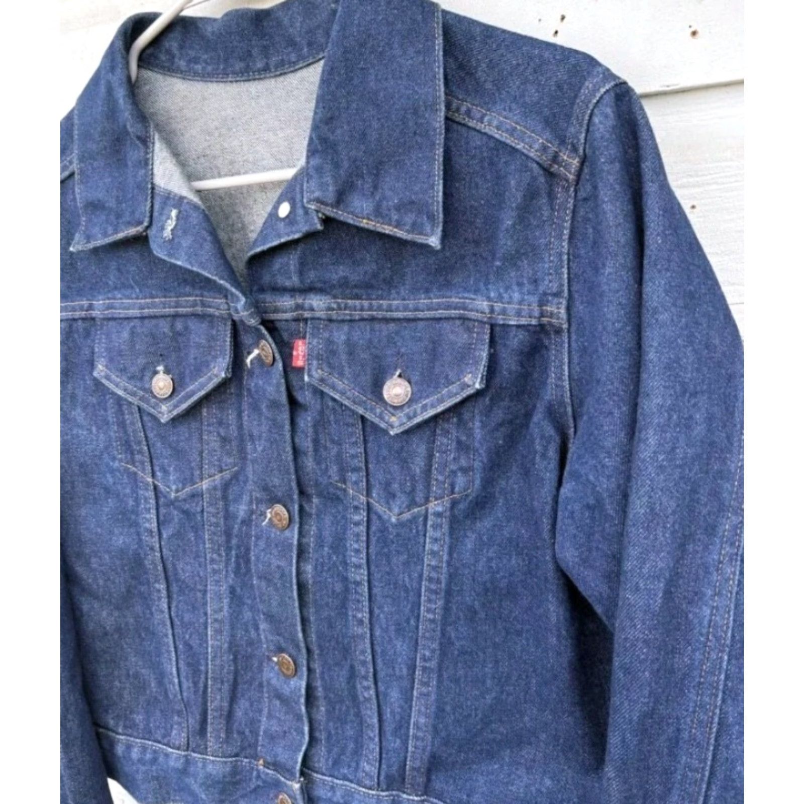 Denime VINTAGE Levi’s Denim Trucker Jacket Shirts Psychedelic Shrooms 70s 43 In Chest Blue Denim Regular Small USA Mens Size US S / EU 44-46 / 1 - 4 Thumbnail