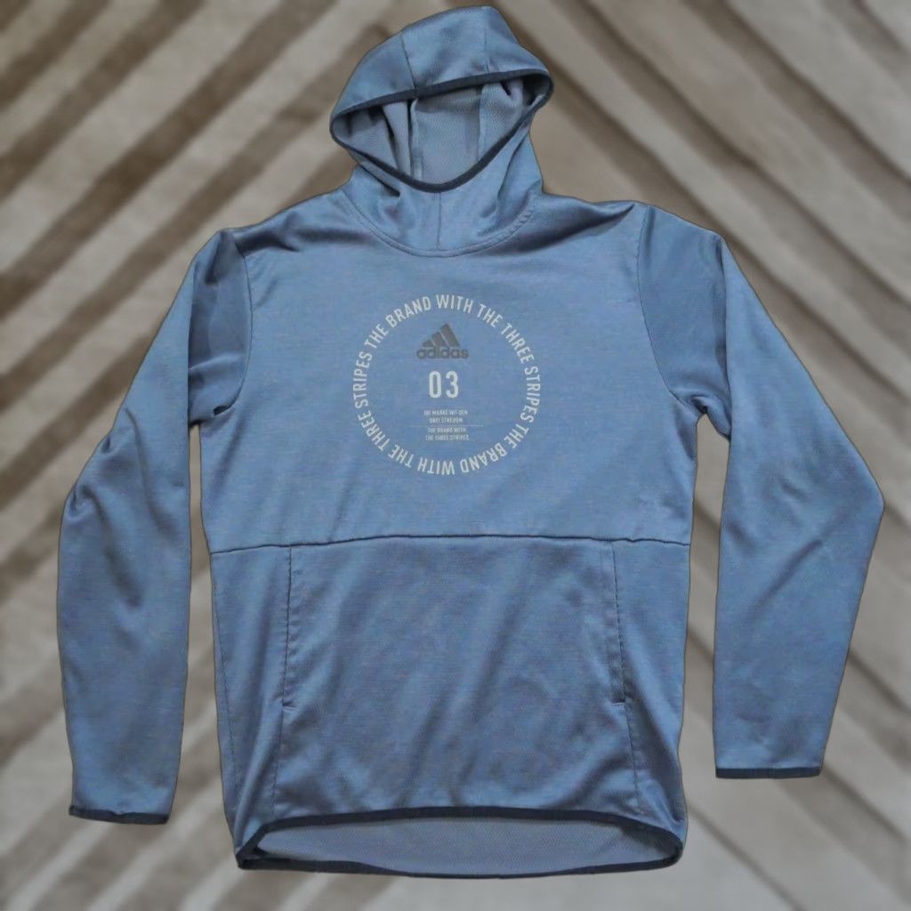 Adidas Adidas Hoodie Mens Adult Medium Blue Pullover Climawarm Three Stripes Hooded Regular Fit Logo Pullover Hoodie Size US M / EU 48-50 / 2 - 1 Thumbnail