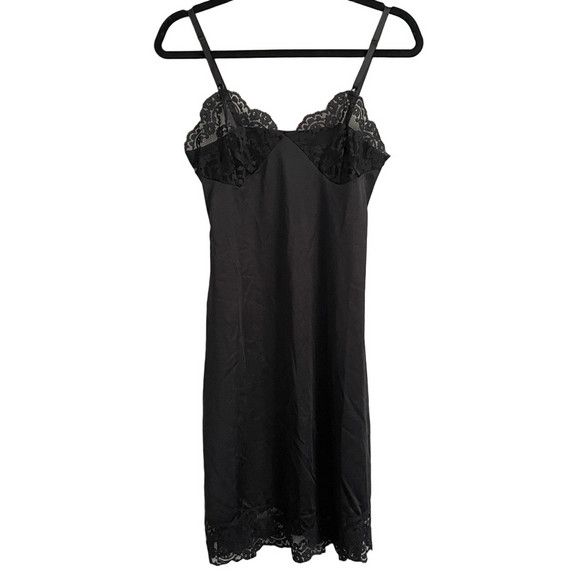 Vintage Vintage Black Satin Lace Midi Slip Dress - Small Size S / US 4 / IT 40 - 8 Thumbnail