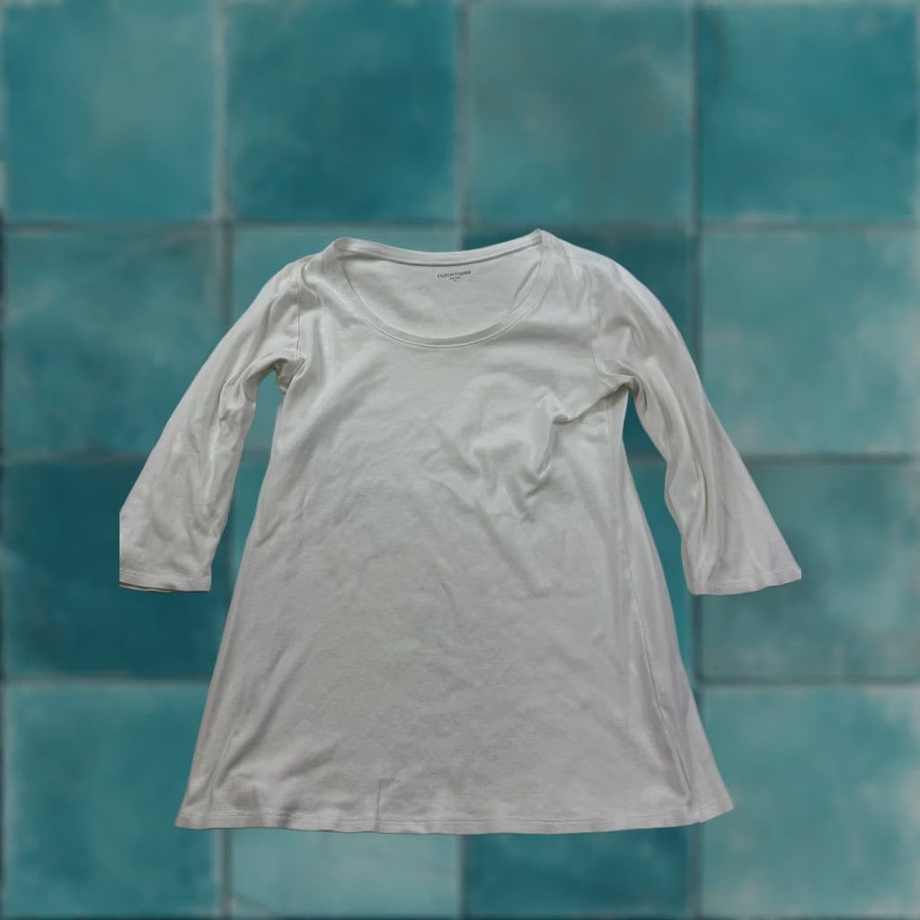 Eileen Fisher Eileen Fisher Shirt Womens S White Scoop Neck 3/4 Sleeve Organic Cotton Top Size S / US 4 / IT 40 - 1 Thumbnail