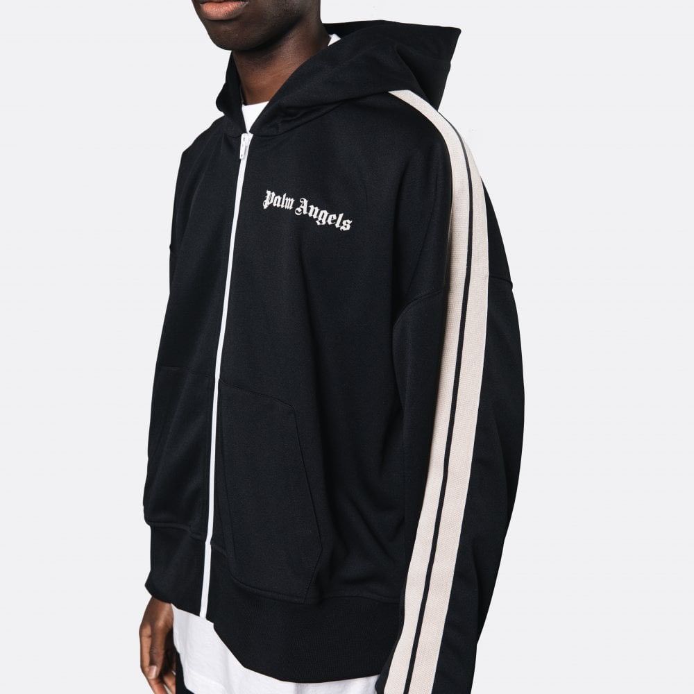 image of Palm Angels Pmbd051S23Fab0011003 Black/off White Track Zip-Up Hoodie, Men's (Size XL)