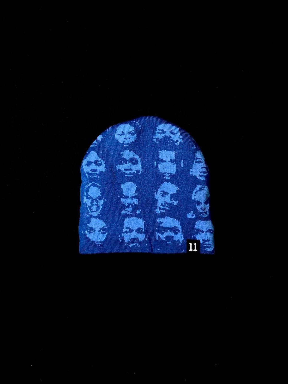 Japanese Brand Deadstock Faces Graphic No Cuff Knit Blue Beanie Hats OS Size ONE SIZE - 1 Thumbnail