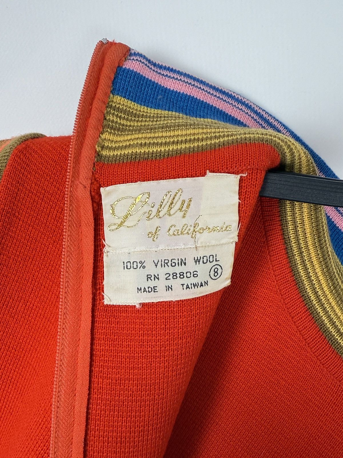 Vintage 60s 70s Vintage Lilly Of California Orange Wool Shift Dress Size S / US 4 / IT 40 - 8 Thumbnail
