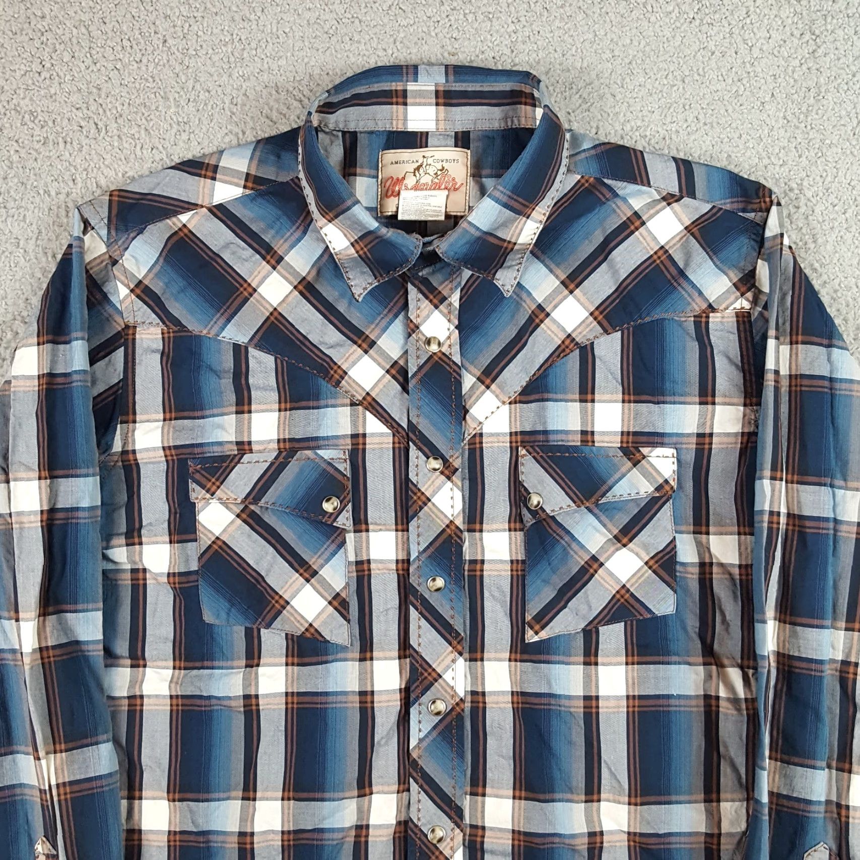 Wrangler VINTAGE Wrangler Western Button-Up Shirt Adult Large Blue Plaid Pearl Snap Cowboy WRANGLER 90s Workwear Mens Size US L / EU 52-54 / 3 - 2 Thumbnail