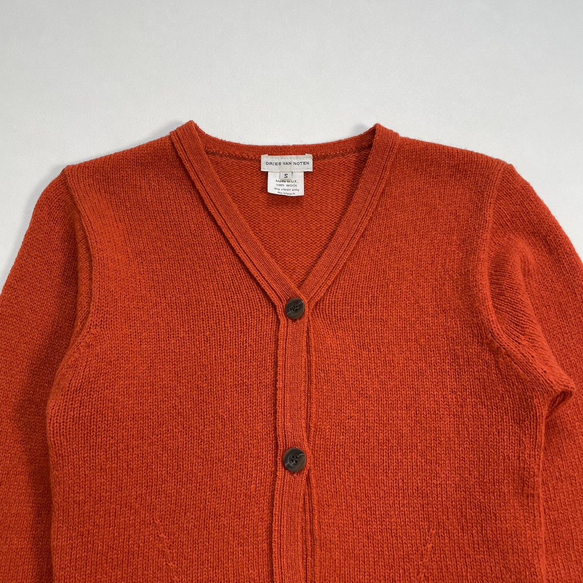 Dries Van Noten Patterned Sleeve Orange Wool Cardigan Size S / US 4 / IT 40 - 3 Thumbnail